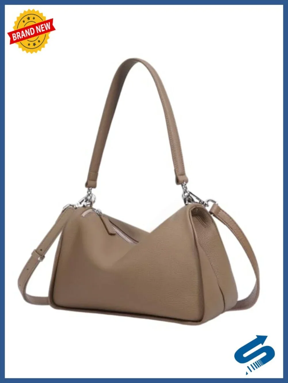 Women's Full-Grain Leather Hobo Bag with Adjustable Strap, Zipper Closure